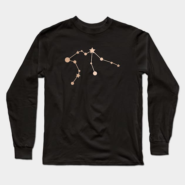 Aquarius Zodiac Constellation in Rose Gold - Black Long Sleeve T-Shirt by Kelly Gigi